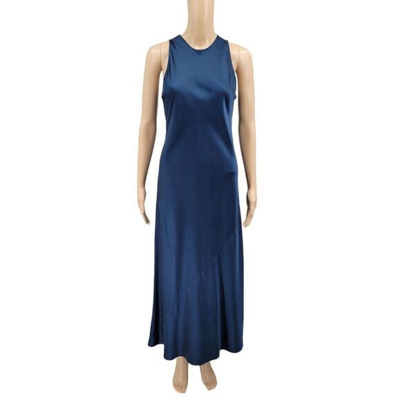 A.L.C. Blue Stretch Silk Evening Slip Maxi Dress Women's Size 2 *SEE WEAR NOTES* - Picture 1 of 15